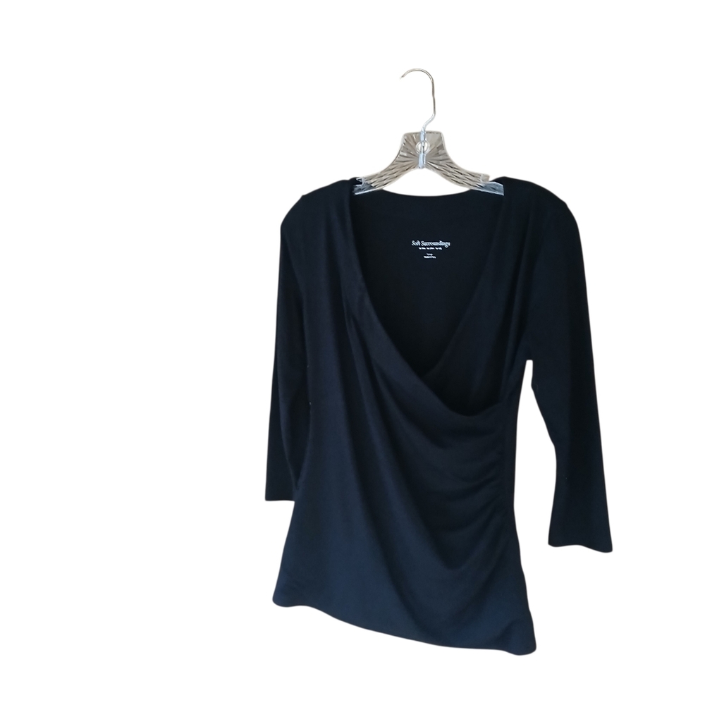 Soft Surroundings Black Surplice 3/4 Sleeve Tee Shirt Small